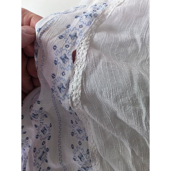 ZAC & RACHEL Blue White Bell Sleeve Boho Hippie Lightweight Semi-Sheer Top SZ 2X - Picture 6 of 10